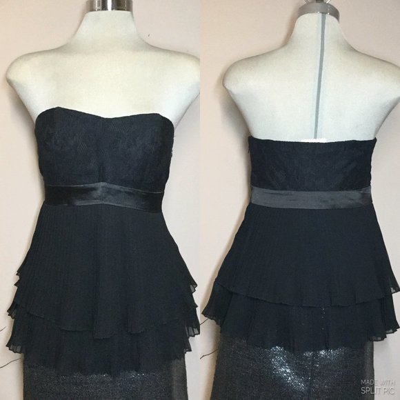SUZY Shier Black Strapless  ruffle  Lace and chiffon top Size XS - Picture 1 of 8